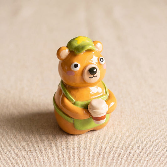 Bearista handmade glossy clay desk pal, isometric view