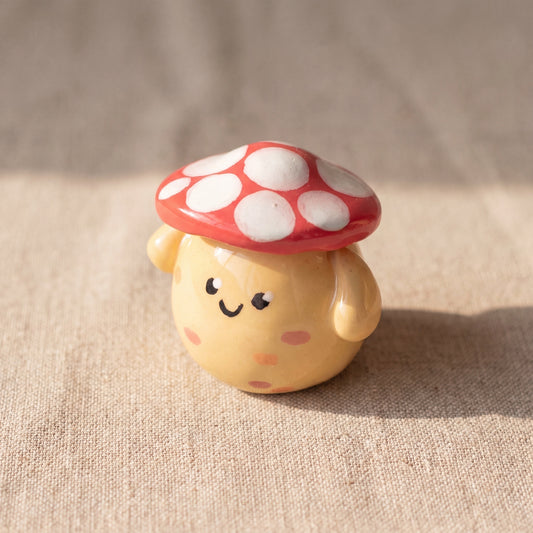 Mushroom Pal handmade glossy clay desk pal, isometric view