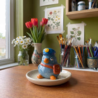 Mailbert handmade glossy clay desk pal, styled in the Moon Kiln studio, daytime