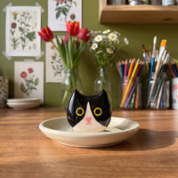 Charlie handmade glossy clay desk pal, styled in the Moon Kiln studio, daytime