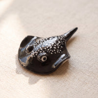 Stinger Ray handmade glossy clay desk pal, front view