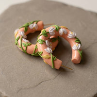 Sunset Hoops handmade polymer-clay earrings, close-up detail of one earring