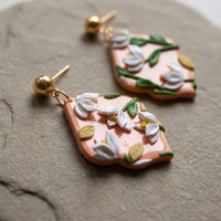 Sunset Bouquet handmade polymer-clay earrings, close-up detail of one earring