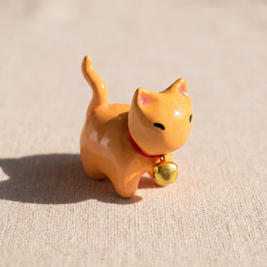 Ginger kitty handmade glossy clay desk pal, front view