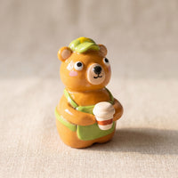 Bearista handmade glossy clay desk pal, front view