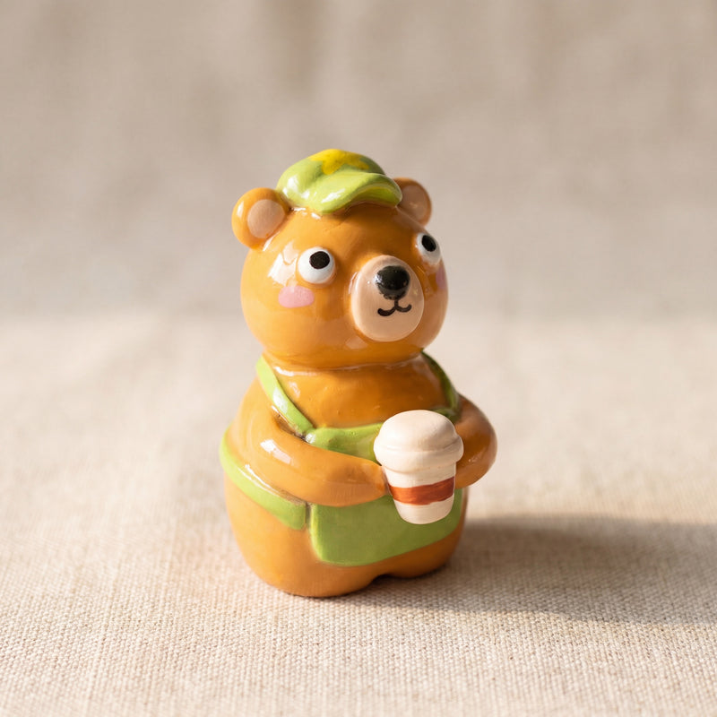 Bearista handmade glossy clay desk pal, front view