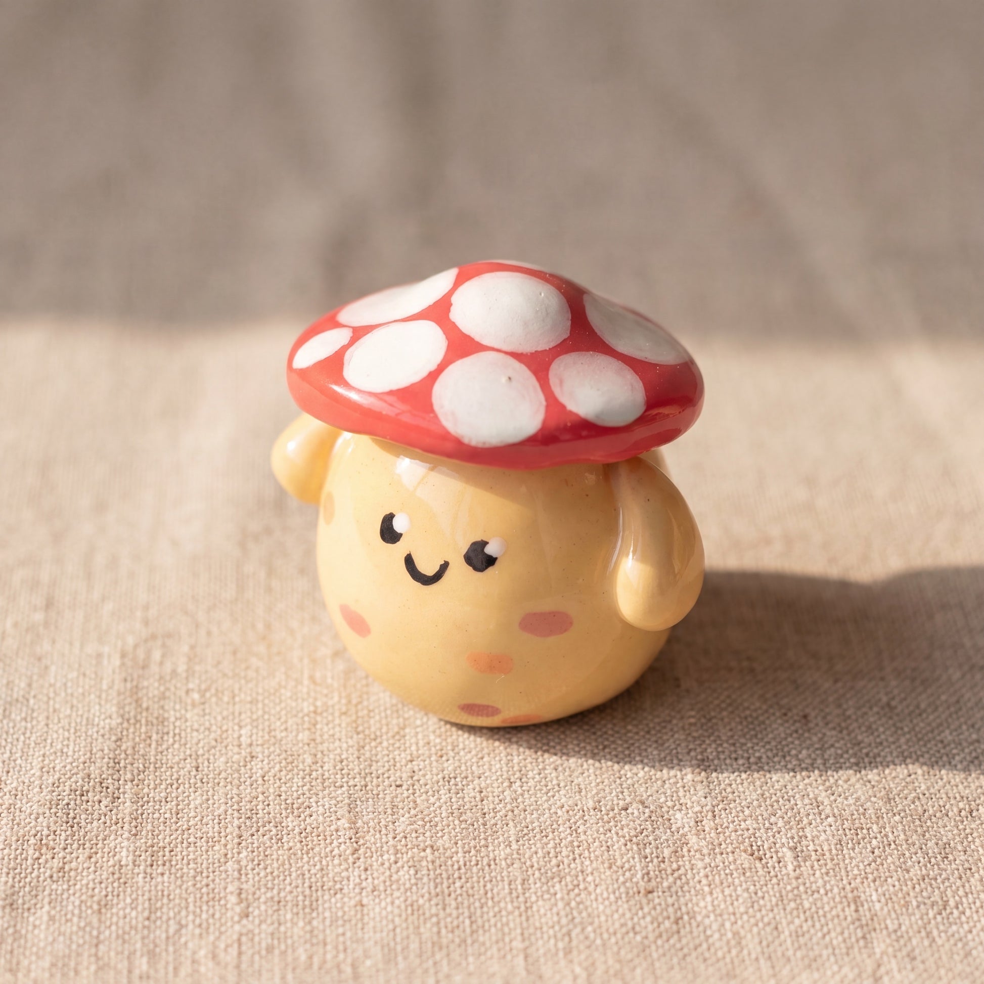 Mushroom Pal handmade glossy clay desk pal, isometric view