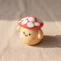 Mushroom Pal handmade glossy clay desk pal, isometric view