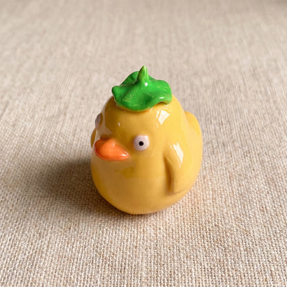 Spirited Ducky handmade glossy clay desk pal, isometric view