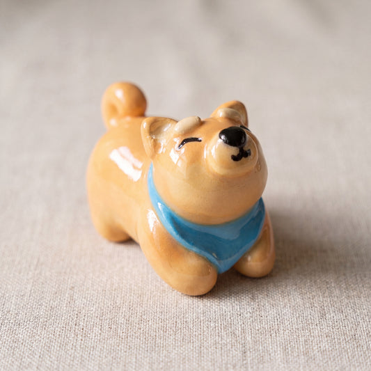 Shiba Inu handmade glossy clay desk pal, front view