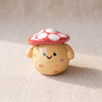 Mushroom Pal handmade glossy clay desk pal, front view