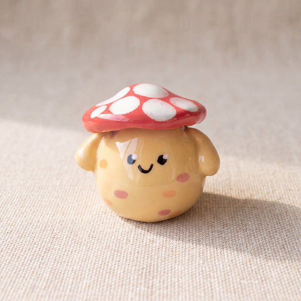 Mushroom Pal handmade glossy clay desk pal, front view