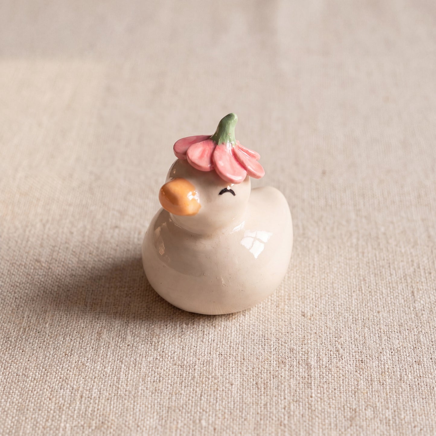 Dreamy Duck handmade glossy clay desk pal, isometric view