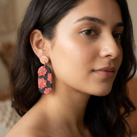 Cherry Blossoms handmade polymer-clay earrings, worn on the ear